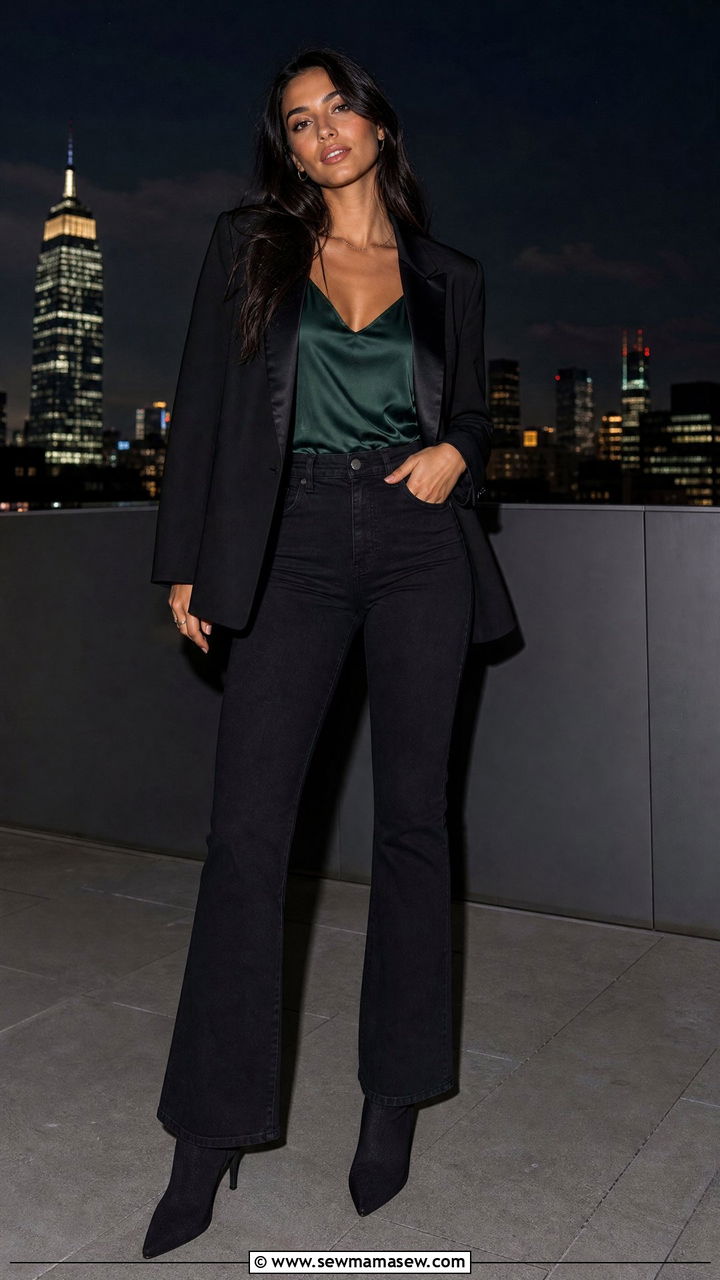 Bootcut jeans with heeled sock boots - 25 Bootcut jeans outfit ideas with boots