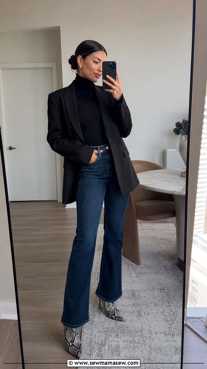 Bootcut jeans with snake print ankle boots - 25 Bootcut jeans outfit ideas with boots