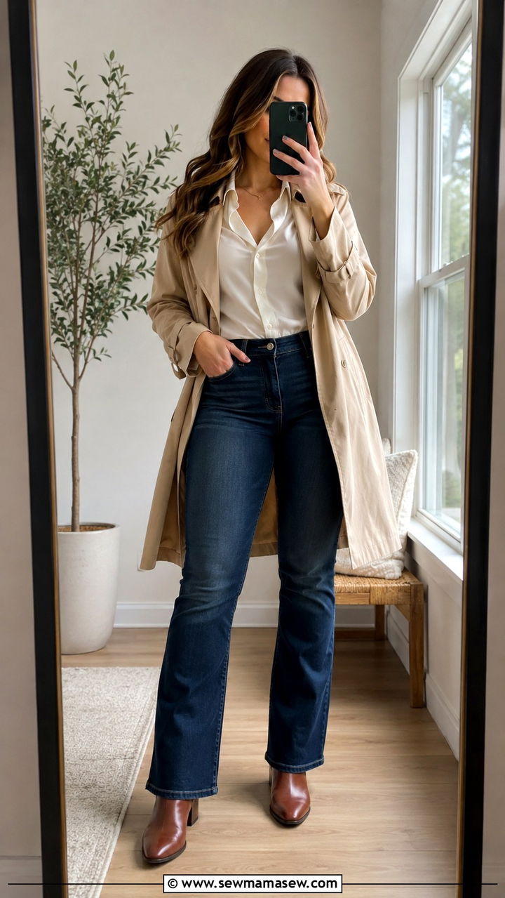Bootcut jeans with tucked blouse and ankle boots - 25 Outfit ideas for wide calves