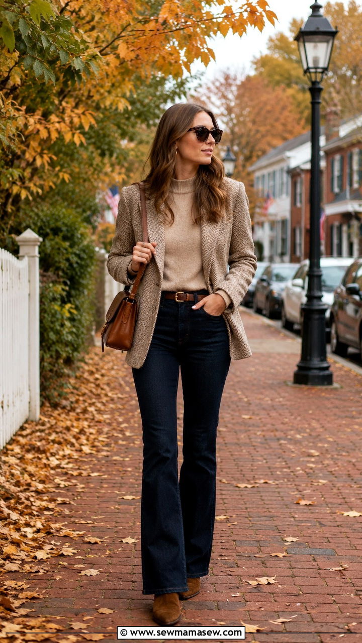 Bootcut jeans with tweed blazer for fall - 25 Bootcut jeans outfit ideas with a blazer