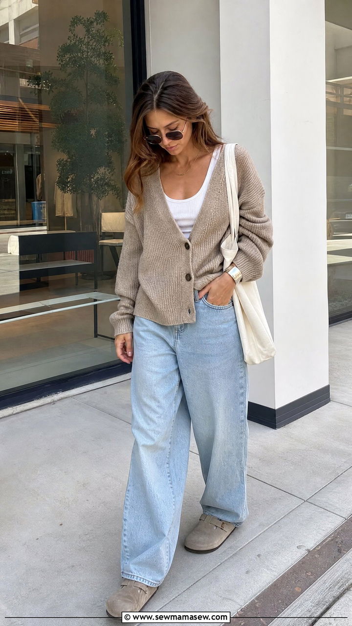 Boston Clogs With A Cardigan And Baggy Jeans Outfit - 25 How to style birkenstocks