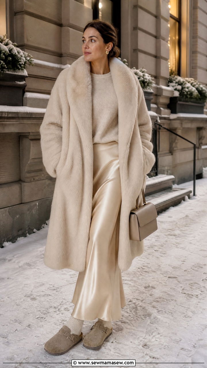 Boston Shearling Clogs With A Faux Fur Coat Outfit - 25 How to style birkenstocks