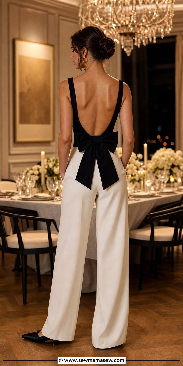 Bow Back Bodysuit With High Waisted Trousers Outfit - 35 Balletcore spring outfits