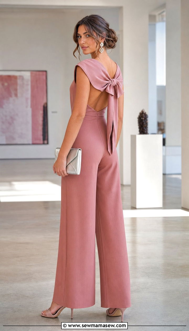 Bow Back Jumpsuit With Art Deco Earrings - 25 spring jazz age outfit ideas