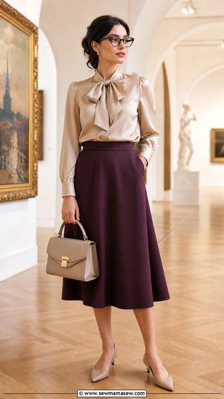 Bow Blouse and A Line Skirt - 25 librarian core outfits inspo