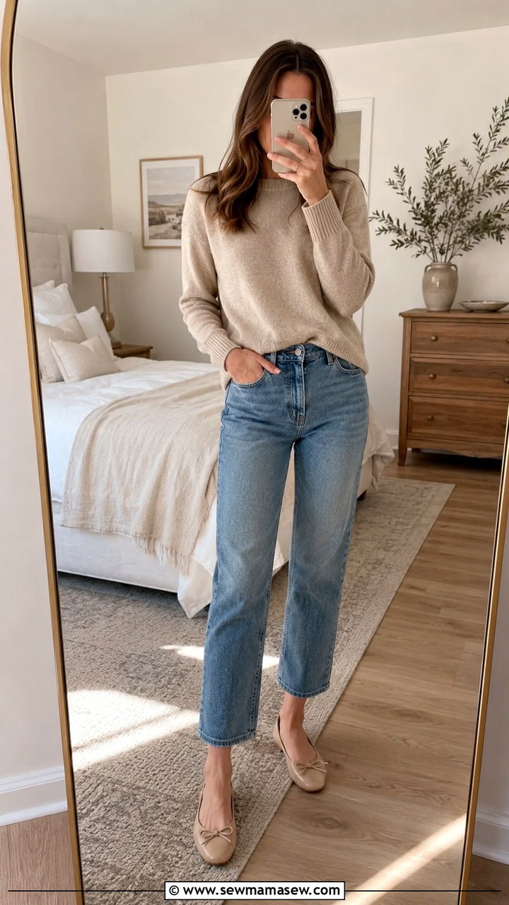 Bow Detail Ballet Flats With Cropped Denim - 30 How to style ballet flats