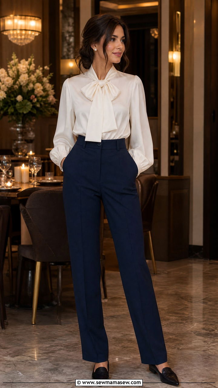 Bow Tie Blouse And High Waisted Trousers Modest Birthday Outfit - 25 modest birthday outfit ideas