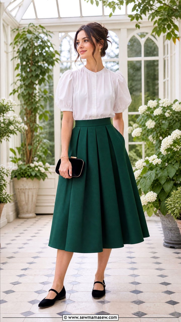 Box Pleat Midi Skirt With Slip On Mary Jane Flats - 25 Spring outfits with slip ons