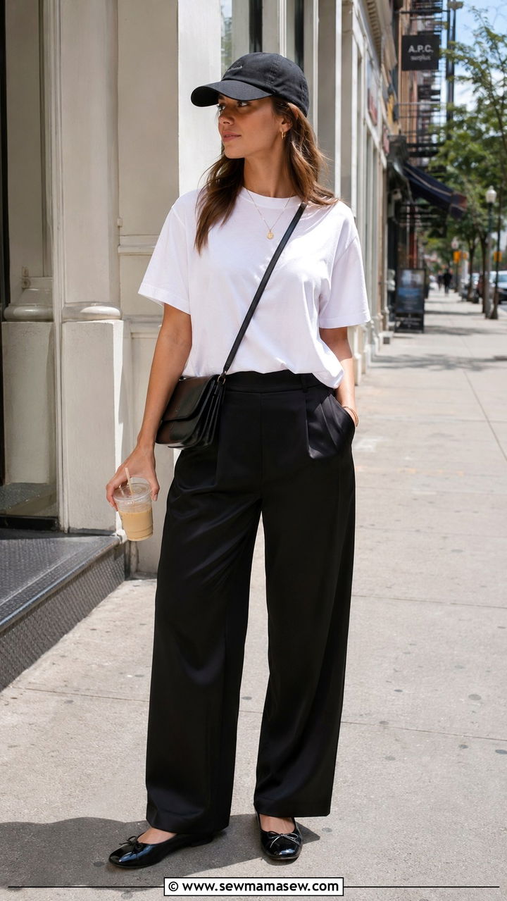 Box White Tee and Black Satin Pants Outfit - 30 Outfit ideas for millennial women