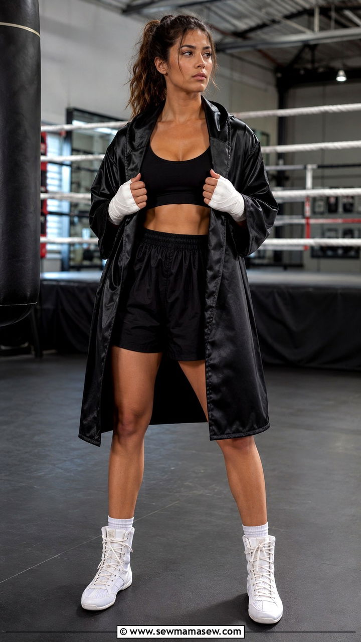 Boxing robe wrap and shorts outfit - 25 Boxing class outfit ideas