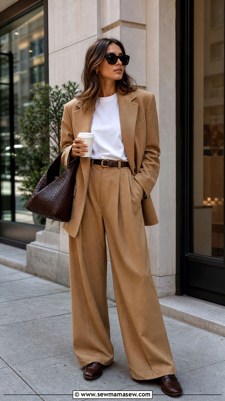 Boxy Blazer and Wide Leg Trousers Outfit - 40 errands outfits