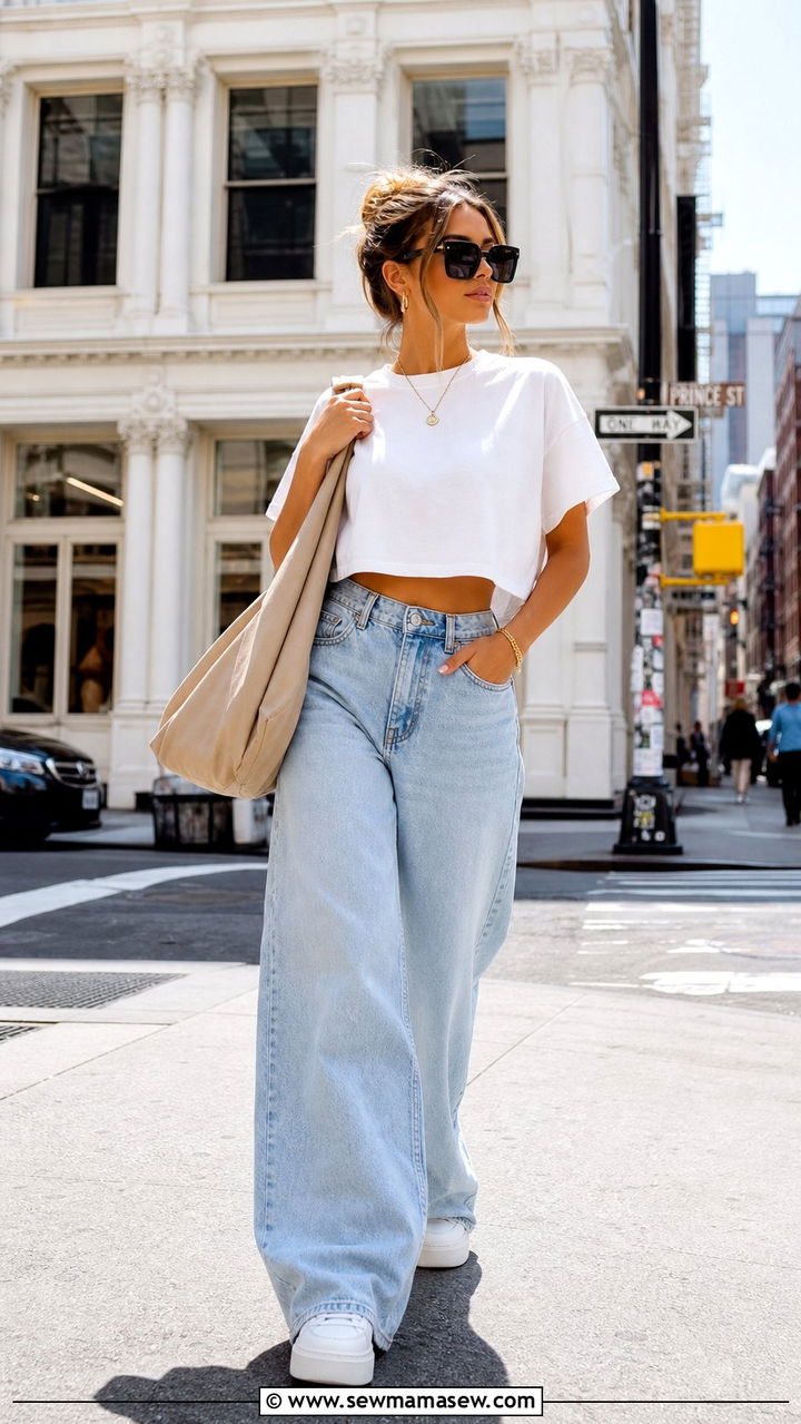 Boxy Crop Top and Wide Leg Jeans Summer Outfit - 25 Easy summer outfit ideas 2026