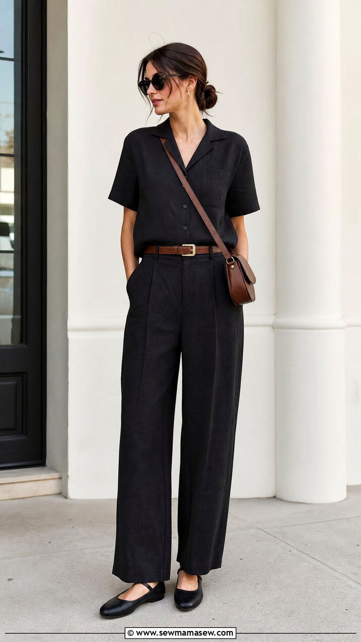Boxy Linen Shirt with Wide Leg Trousers - 30 summer dark academia outfits
