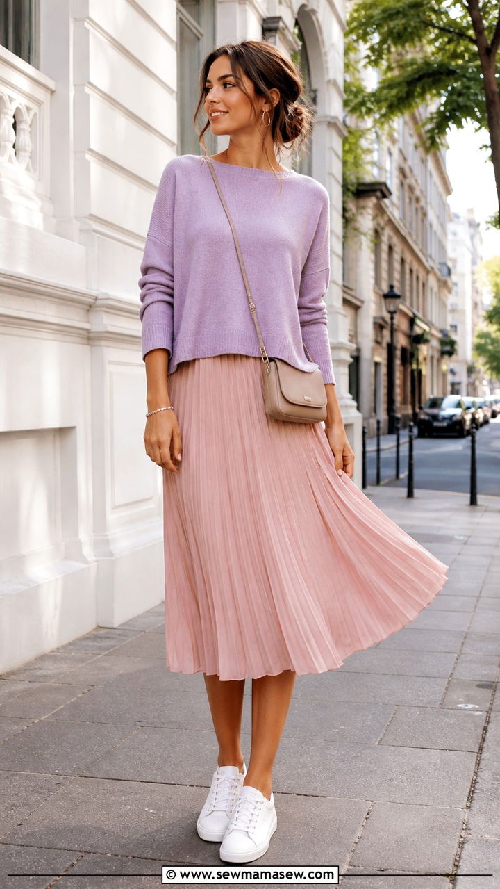Boxy Sweater and Pleated Skirt Outfit - 40 Cozy summer outfits