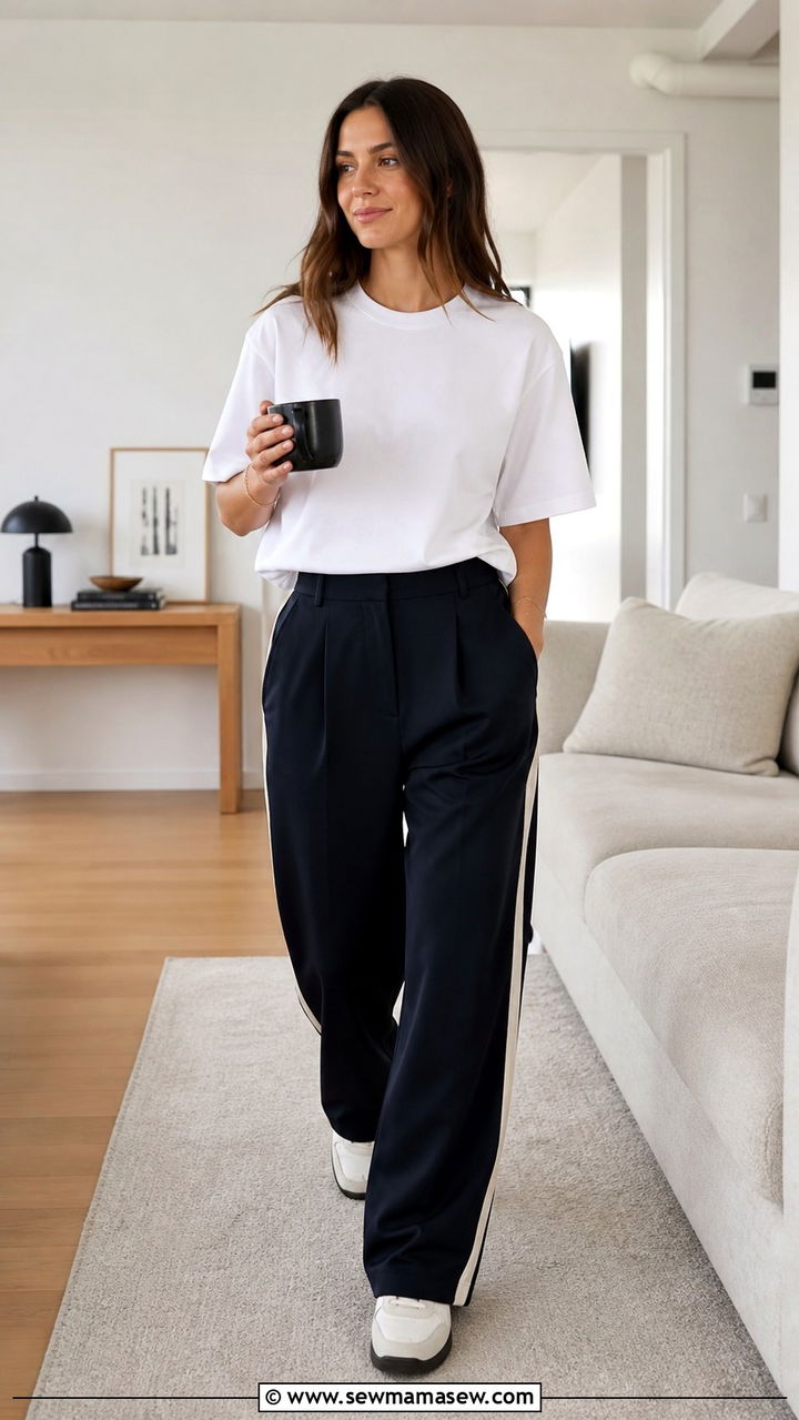 Boxy Tee With Tailored Track Pants Outfit - 40 Work from home outfits