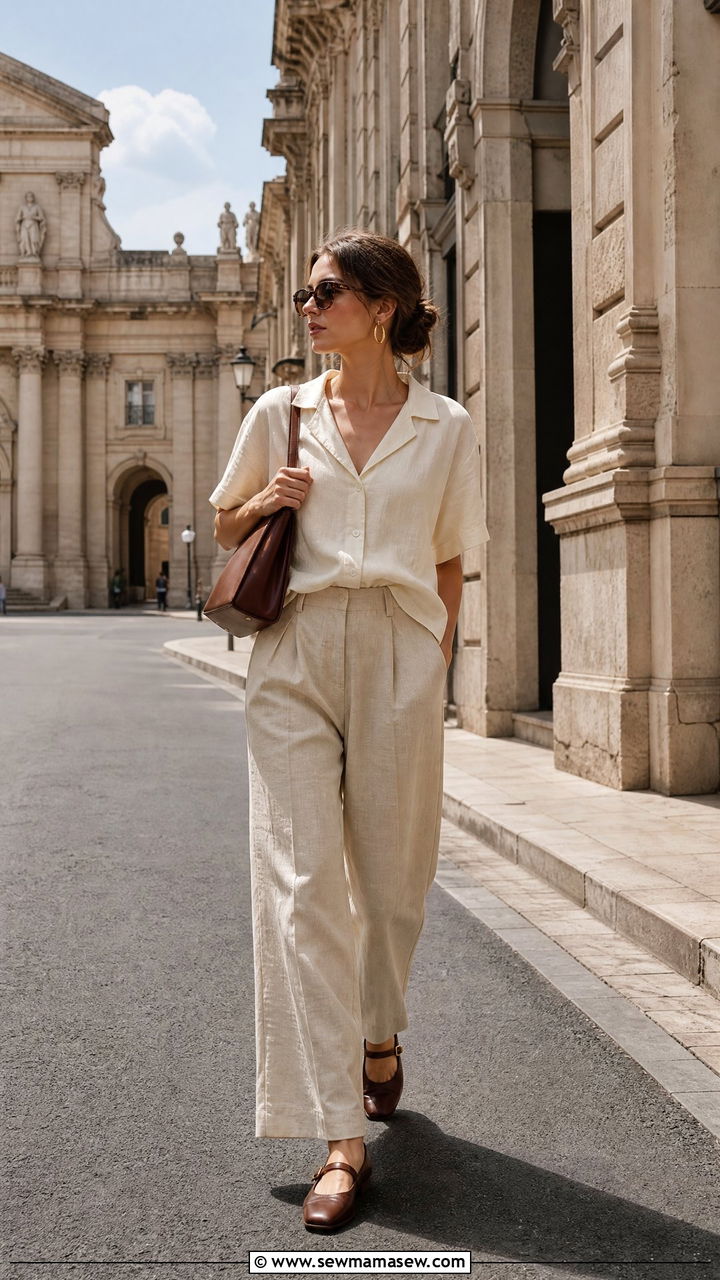 Boxy linen shirt with wide leg pants dark academia outfit - 30 Dark academia summer outfits