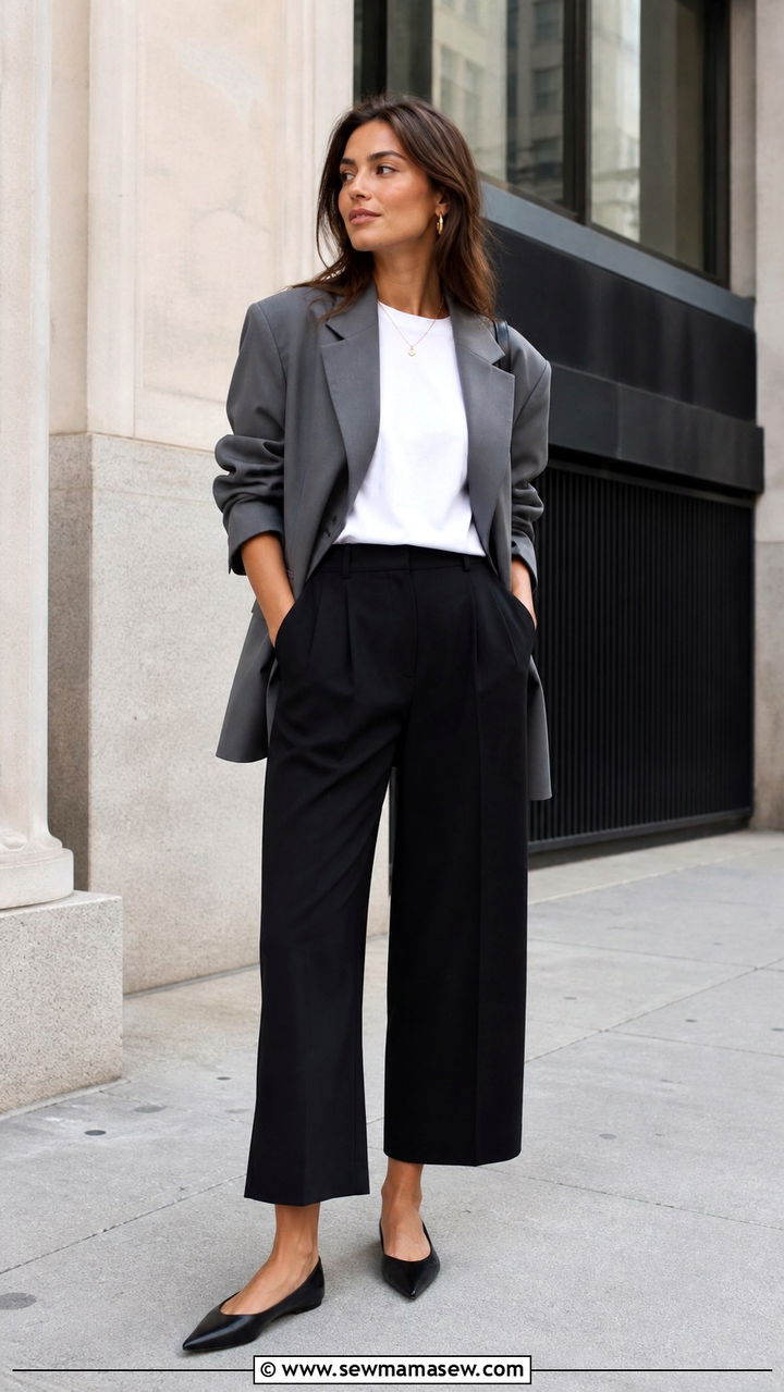 Boyfriend Blazer With Cropped Wide Leg Trousers - 40 Casual office outfit ideas