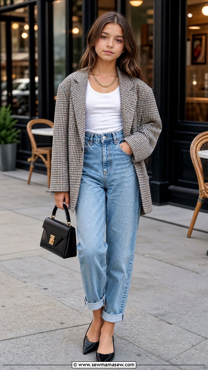Boyfriend Blazer and Mom Jeans Outfit - 30 Outfit ideas for tweens