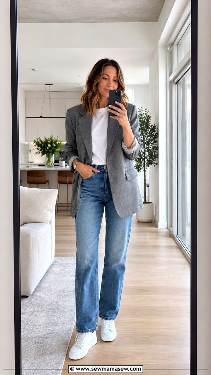 Boyfriend Blazer with Straight Leg Jeans Tall Women Over 40 - 30 Tall outfits for women over 40