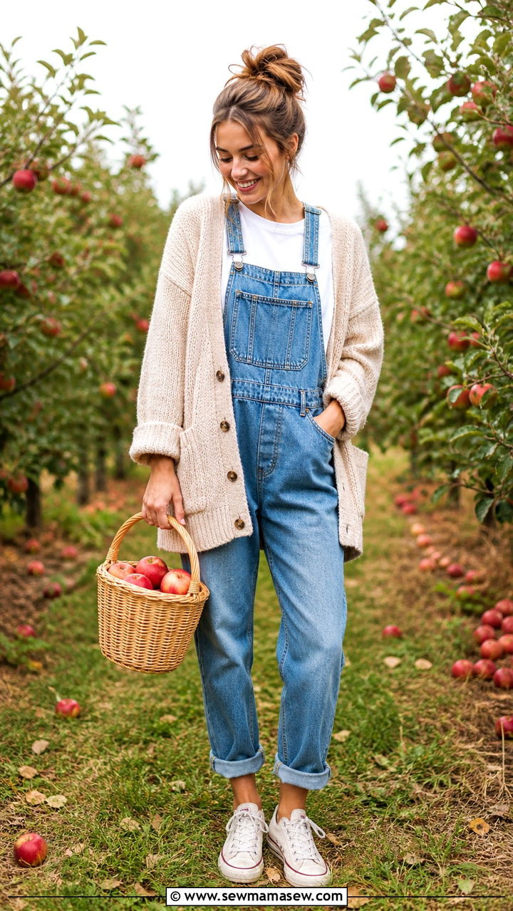Boyfriend Cardigan with Overalls and a Tee - 40 casual cardigan outfits