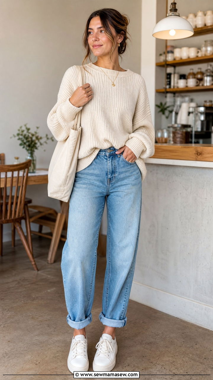 Boyfriend Jeans Oversized Sweater Brunch Outfit - 25 Brunch outfit ideas boozy Sunday