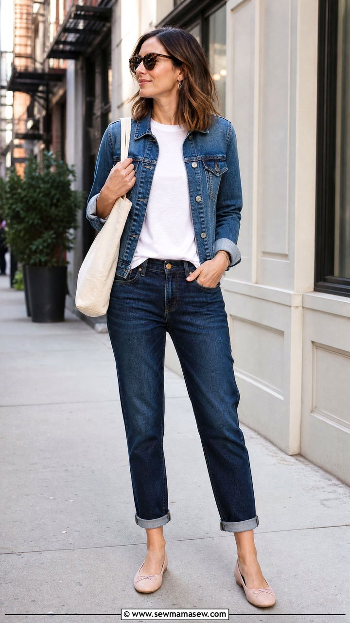 Boyfriend Jeans With Ballet Flats And Denim Jacket - 25 Boyfriend jeans outfit ideas with flats