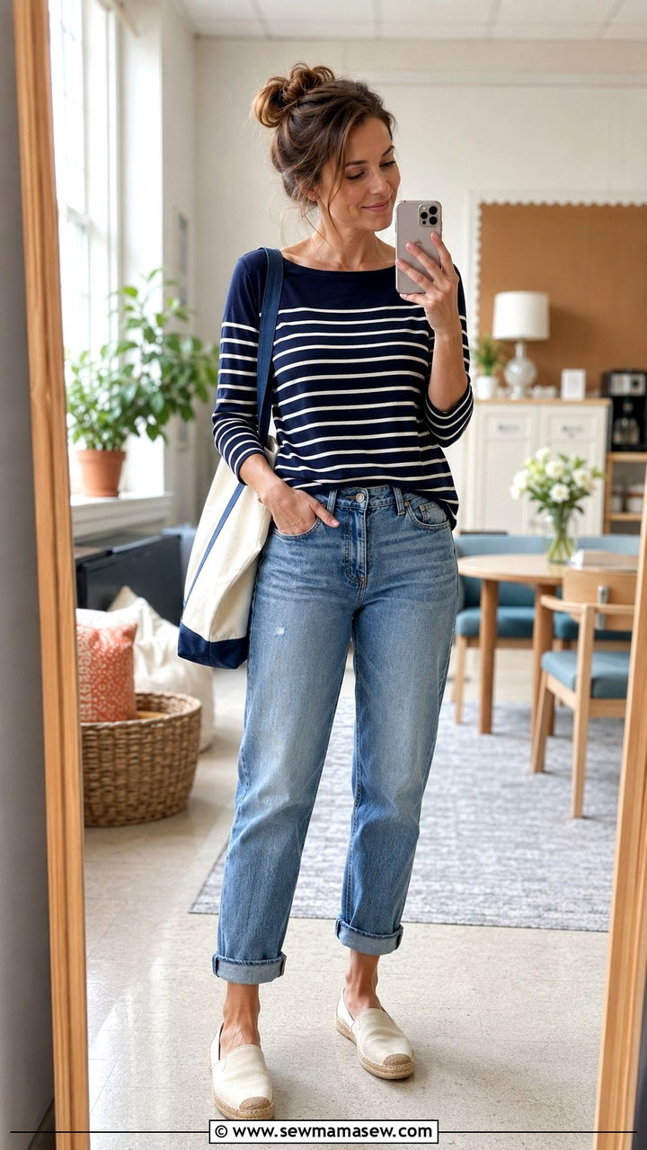 Boyfriend Jeans With Boatneck Top And Espadrilles - 30 Teacher outfits with jeans