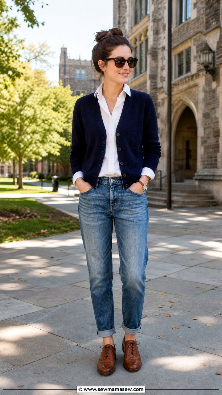 Boyfriend Jeans With Cardigan And Oxford Shoes - 25 Boyfriend jeans outfit ideas with a cardigan
