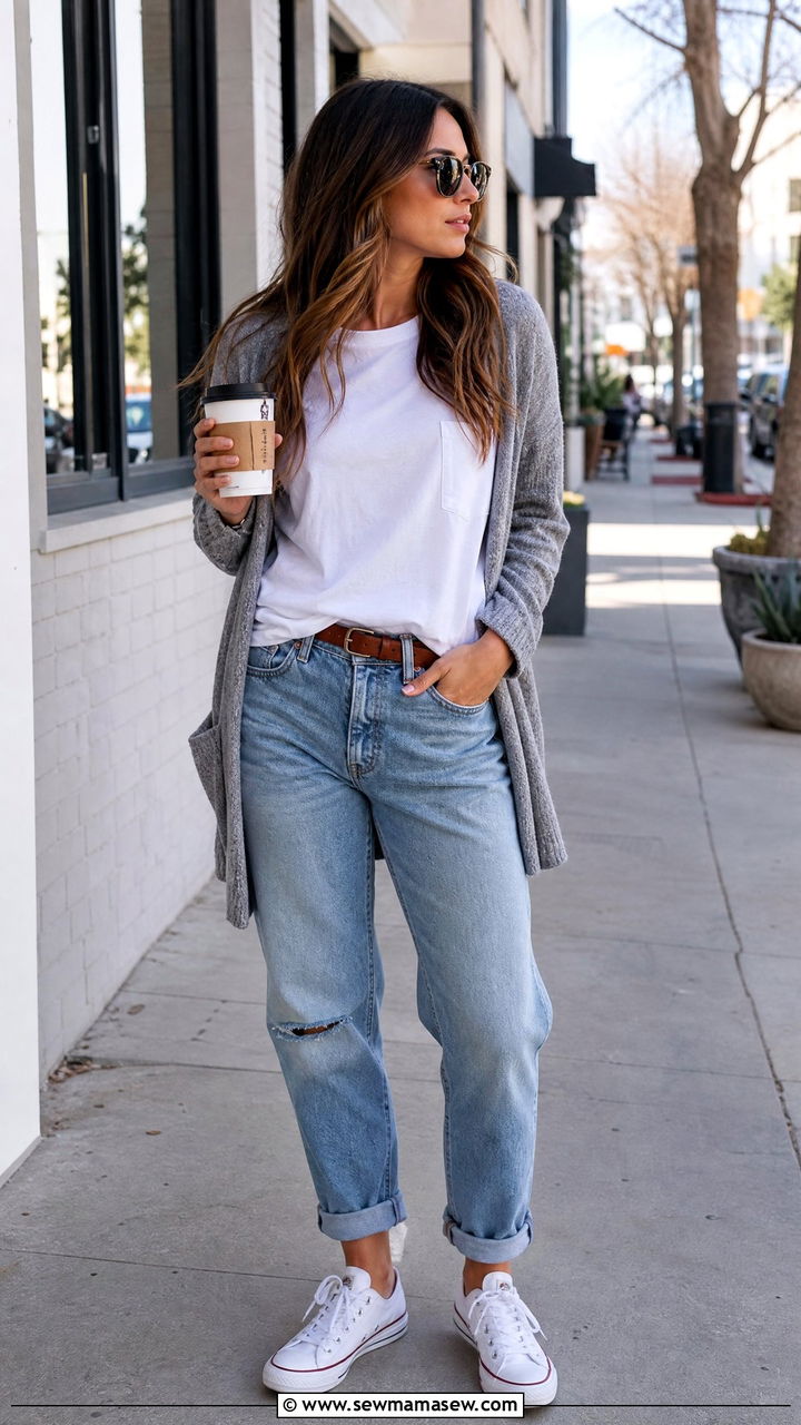 Boyfriend Jeans With Cardigan And White T Shirt - 25 Boyfriend jeans outfit ideas with a cardigan