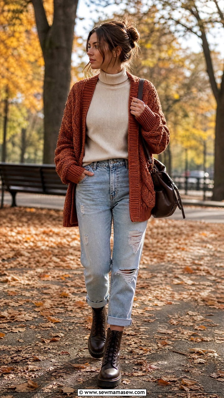 Boyfriend Jeans With Chunky Knit Cardigan - 25 Boyfriend jeans outfit ideas with a cardigan