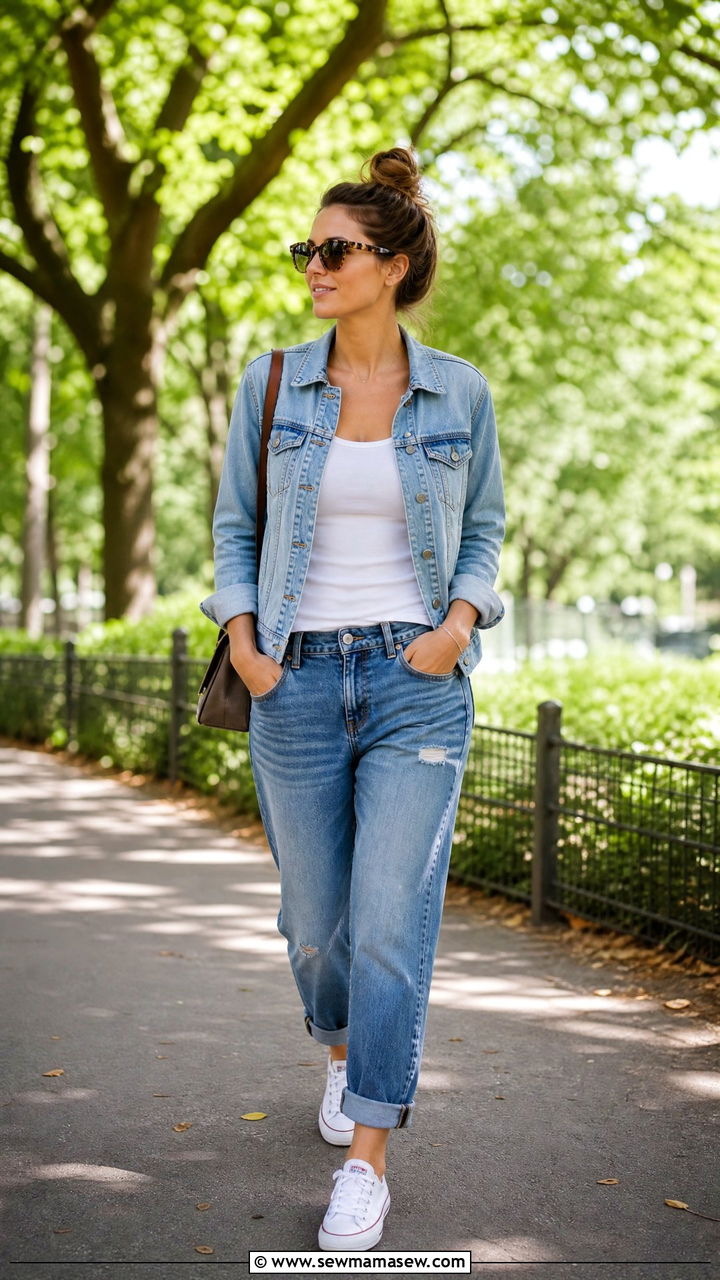 Boyfriend Jeans With Denim Jacket and White Sneakers - 25 Boyfriend jeans outfit ideas with white sneakers