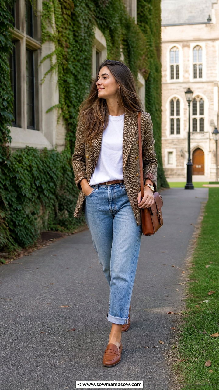 Boyfriend Jeans With Loafers And Tweed Jacket - 25 Boyfriend jeans outfit ideas with flats