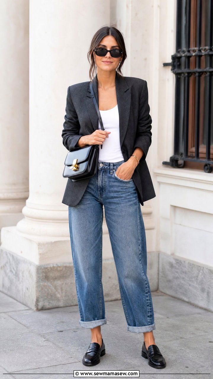 Boyfriend Jeans With Loafers and Blazer - 25 Boyfriend jeans outfit ideas with loafers