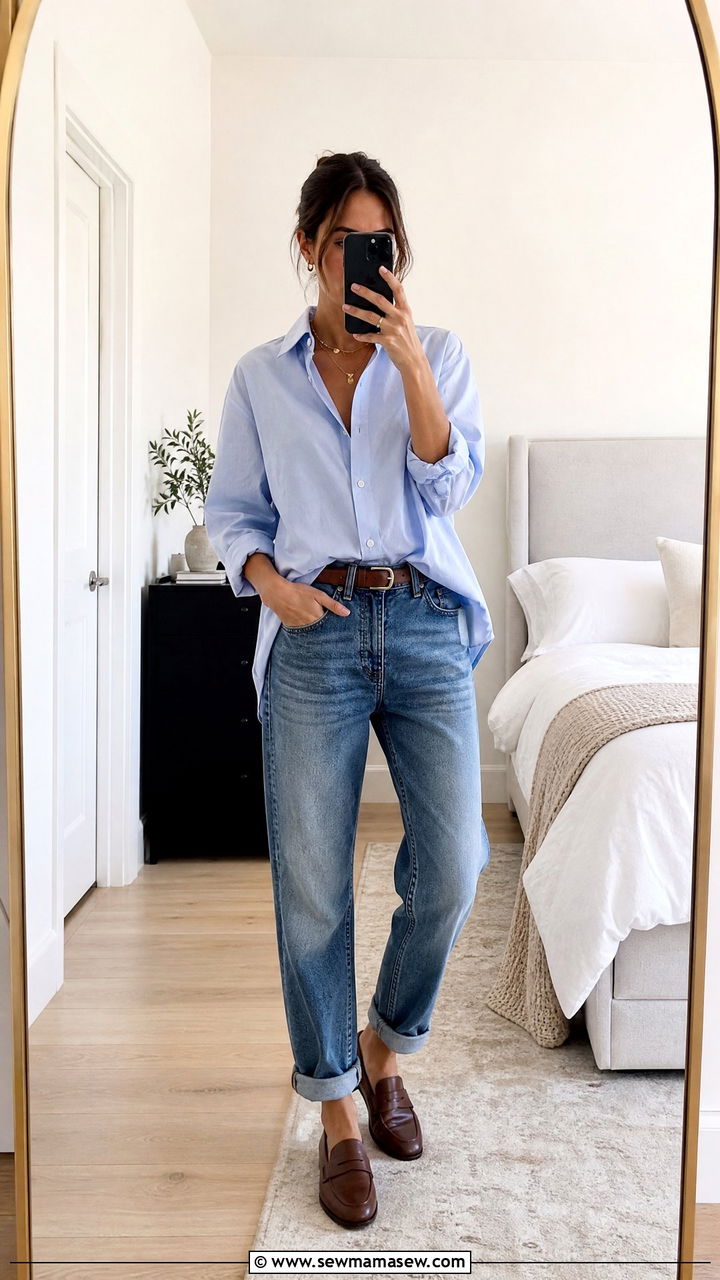 Boyfriend Jeans With Loafers and Button Down Shirt - 25 Boyfriend jeans outfit ideas with loafers