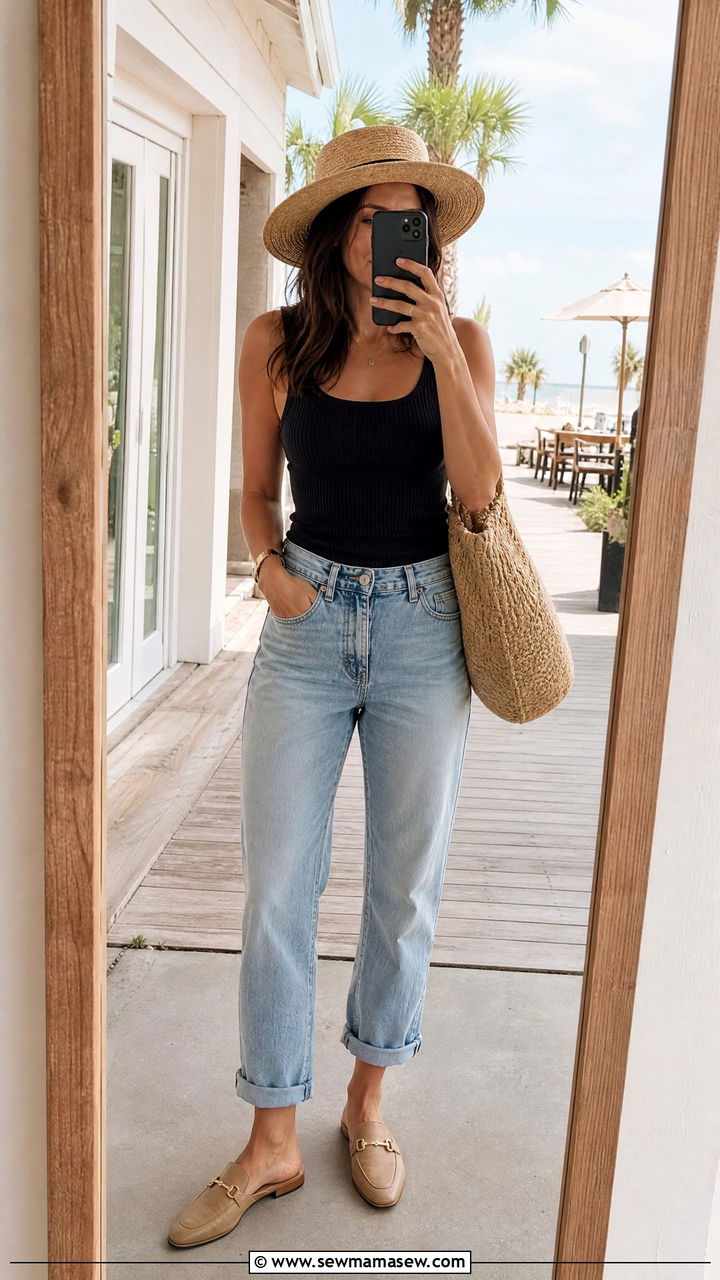 Boyfriend Jeans With Loafers and Tank Top - 25 Boyfriend jeans outfit ideas with loafers
