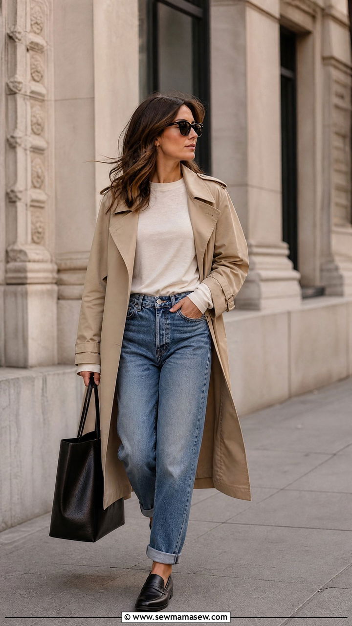 Boyfriend Jeans With Loafers and Trench Coat - 25 Boyfriend jeans outfit ideas with loafers