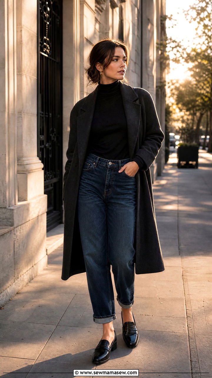 Boyfriend Jeans With Loafers and Turtleneck - 25 Boyfriend jeans outfit ideas with loafers