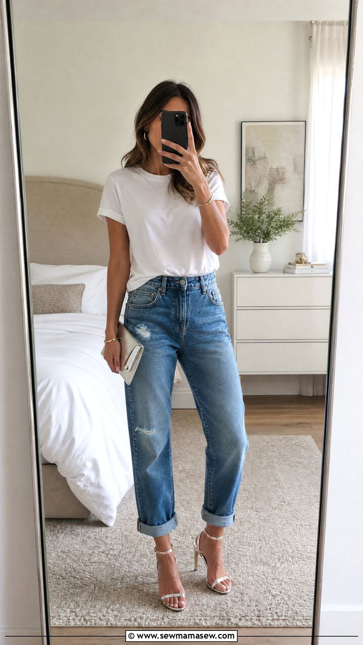 Boyfriend Jeans With Metallic Heels Outfit - 25 Boyfriend jeans outfit ideas with heels