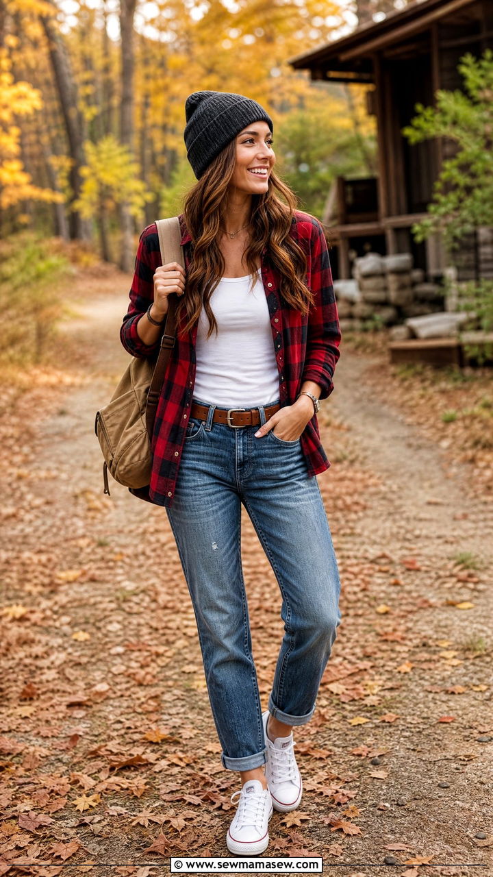 Boyfriend Jeans With Plaid Shirt and White Sneakers - 25 Boyfriend jeans outfit ideas with white sneakers