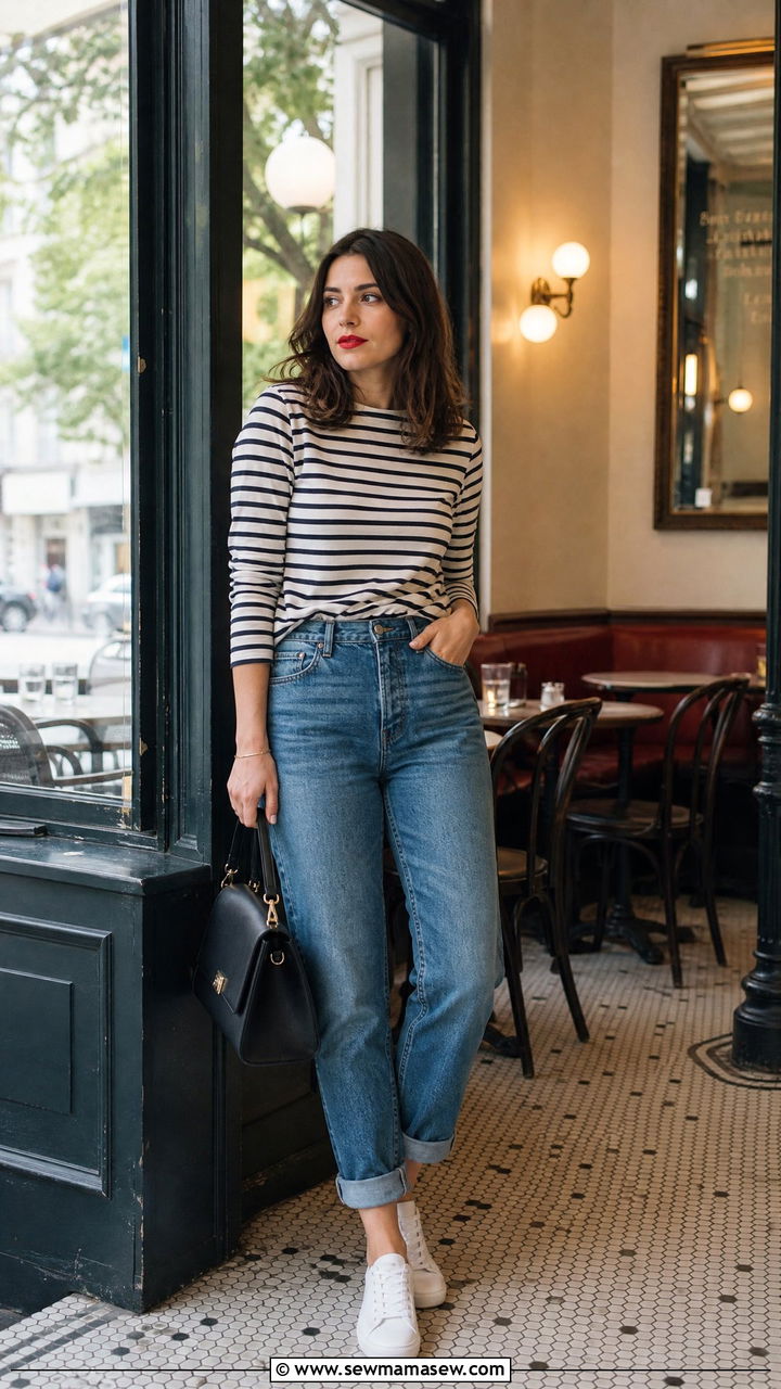 Boyfriend Jeans With Striped Shirt and White Sneakers - 25 Boyfriend jeans outfit ideas with white sneakers