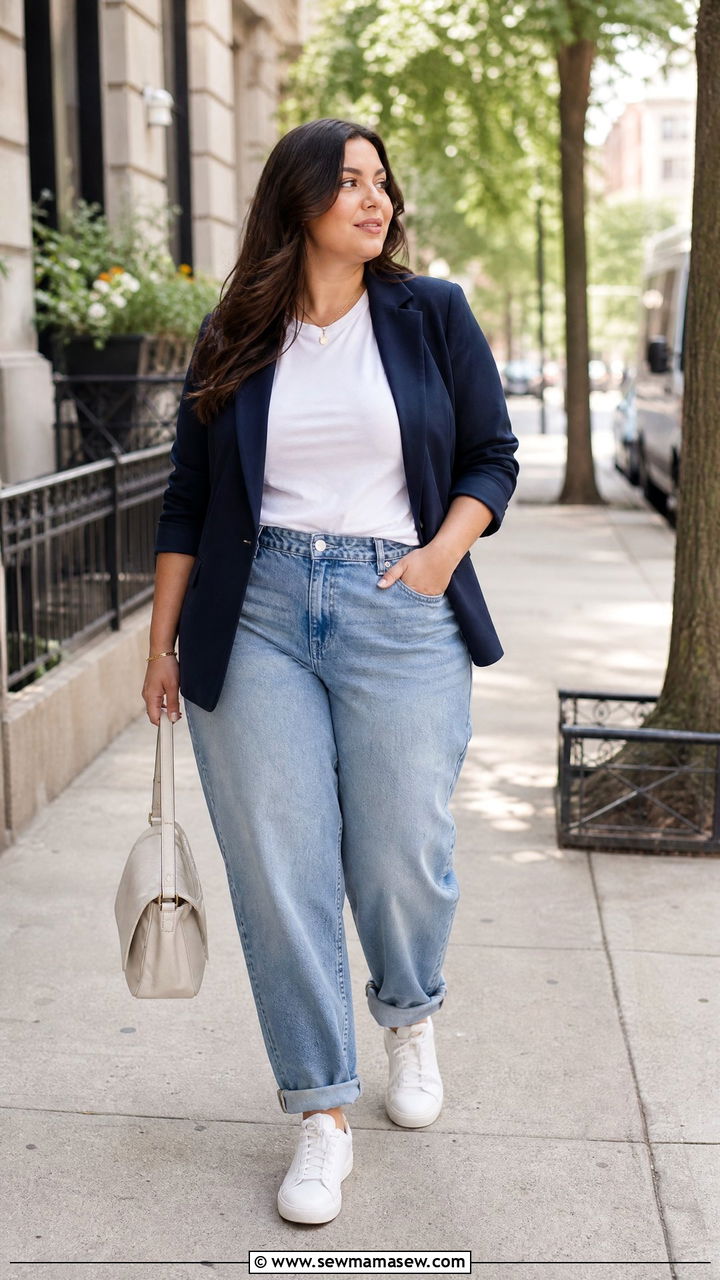Boyfriend Jeans With White Tee And Blazer - 30 curvy outfit ideas for women