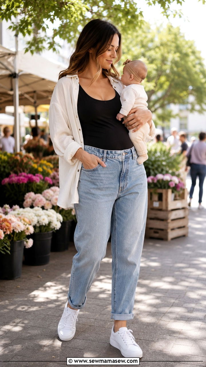 Boyfriend Jeans and Nursing Tank Outfit - 30 spring outfits for postpartum women