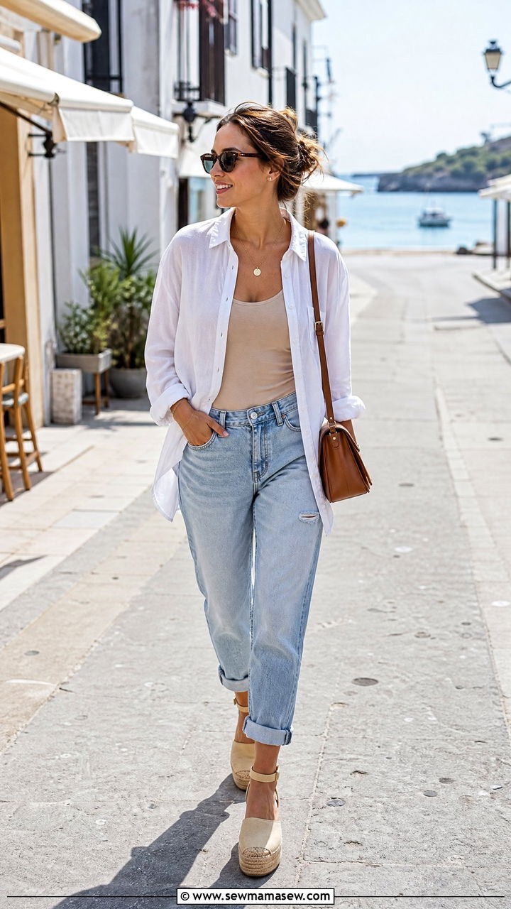 Boyfriend Jeans with Button Down Shirt Look - 30 Summer outfits with boyfriend jeans