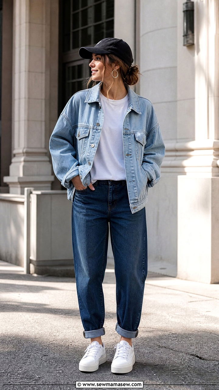 Boyfriend Jeans with Denim Jacket Look - 30 Summer outfits with boyfriend jeans