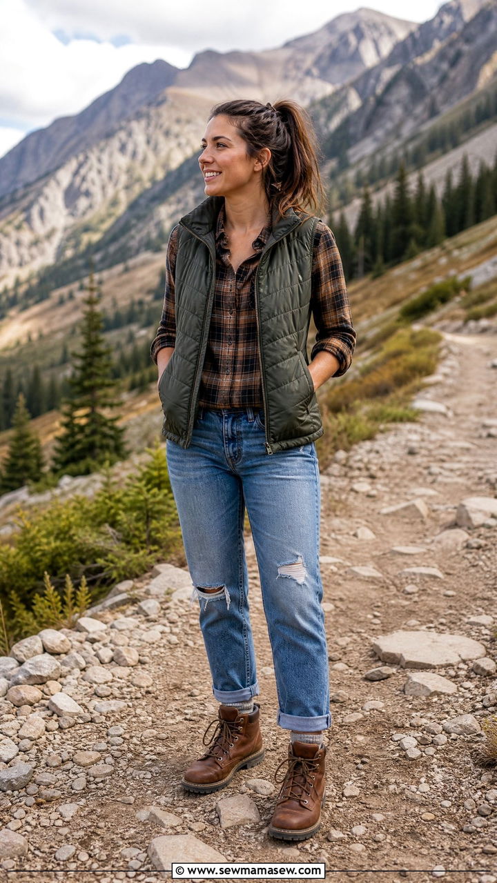 Boyfriend Jeans with Hiking Boots and Flannel Shirt - 25 Boyfriend jeans outfit ideas with boots
