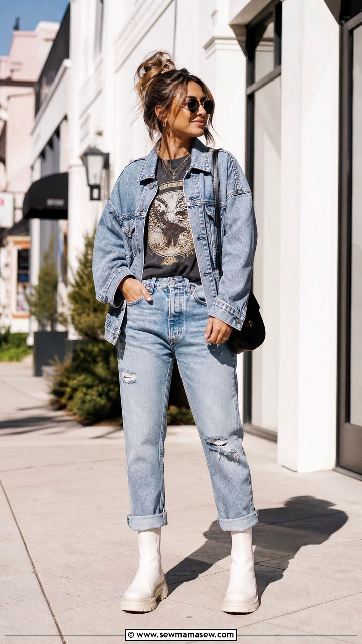 Boyfriend Jeans with Lug Sole Boots and Graphic Tee - 25 Boyfriend jeans outfit ideas with boots