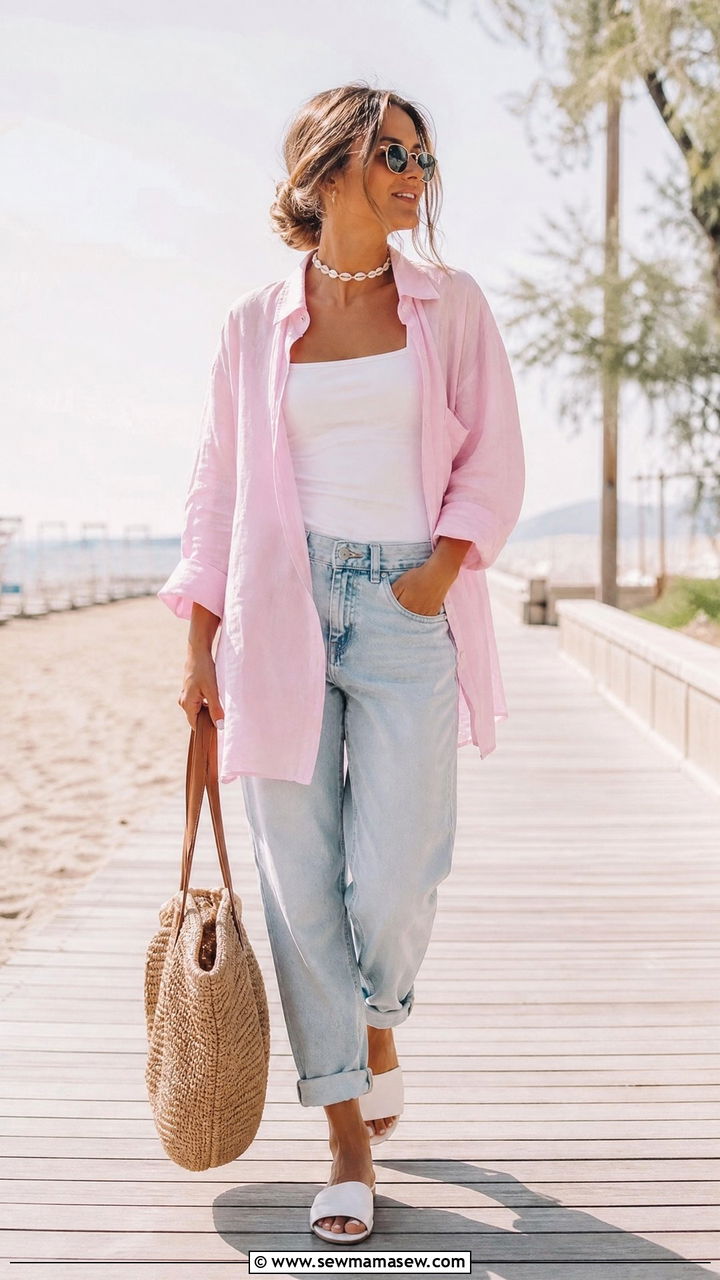 Boyfriend Jeans with Oversized Shirt Summer Outfit - 30 Summer outfits with boyfriend jeans