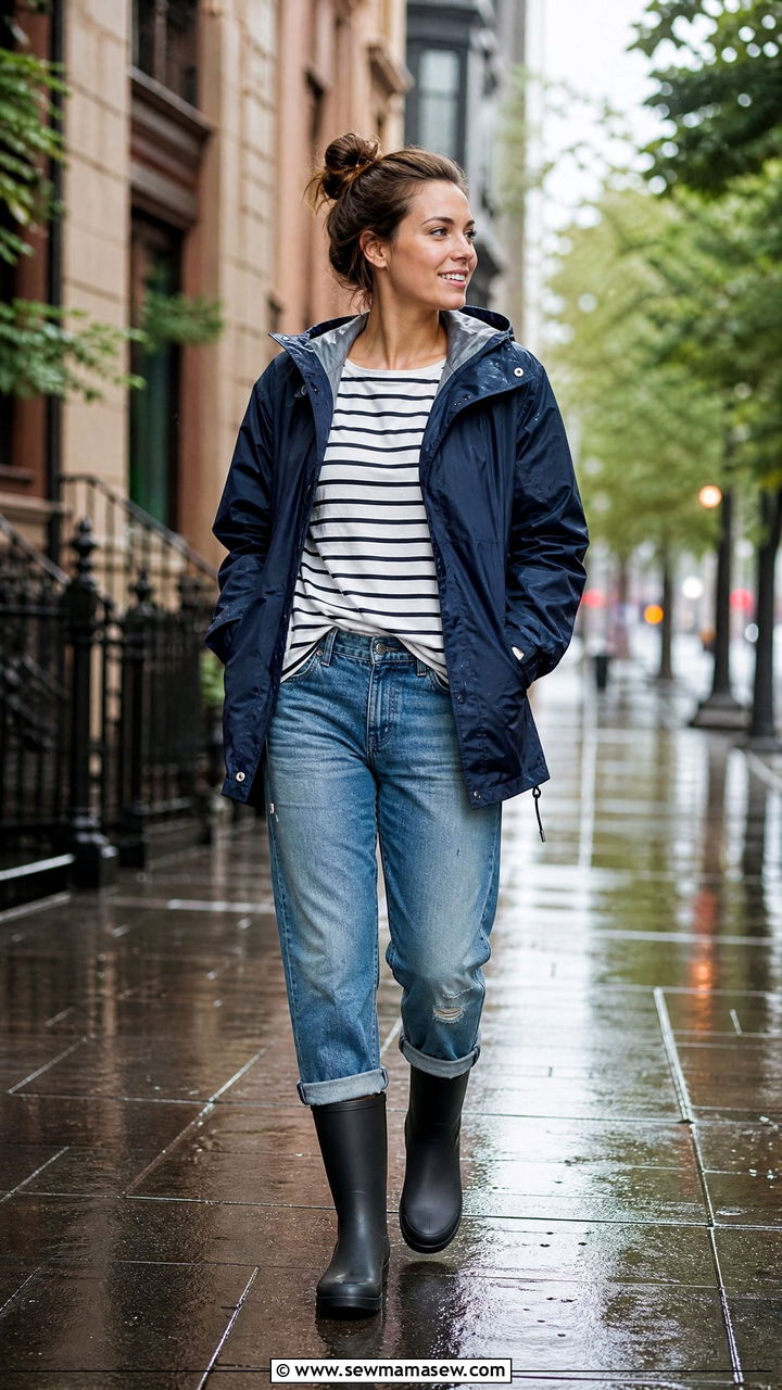 Boyfriend Jeans with Rain Boots and Anorak Jacket - 25 Boyfriend jeans outfit ideas with boots