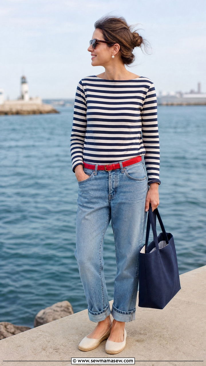 Boyfriend Jeans with Striped Top Look - 30 Summer outfits with boyfriend jeans