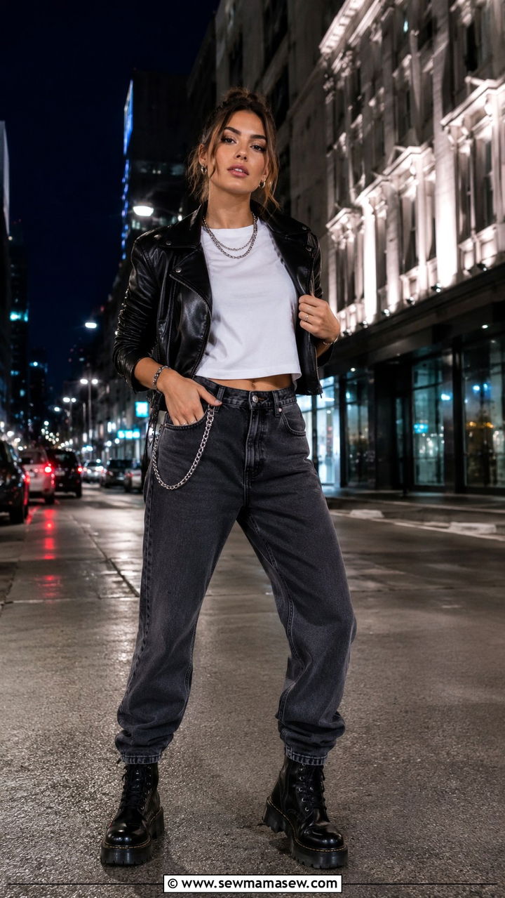 Boyfriend Jeans with a Leather Jacket and Combat Boots - 30 Spring outfits with boyfriend jeans